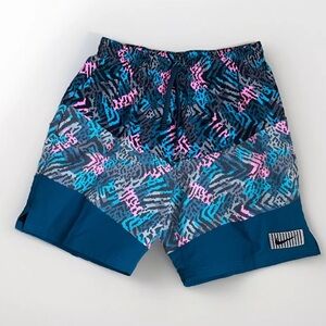 NIKE Wild All Over Print 7" Swim Shorts sz S Small Turquoise Pink Trunks